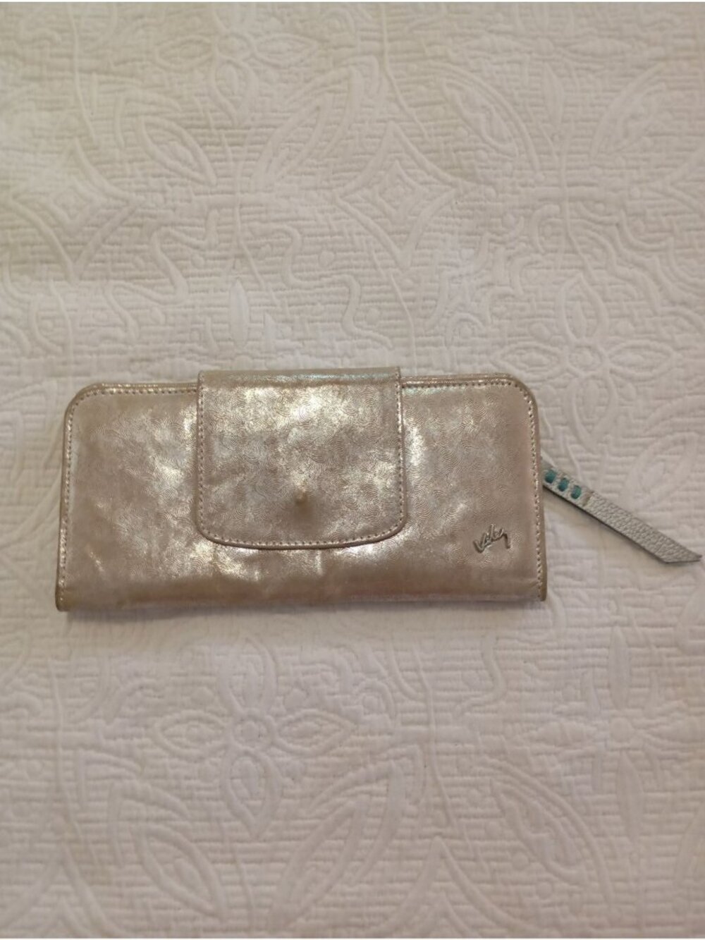 Velez Shimmering Gold Wallet With Multiple Card Slots & Snap Closure